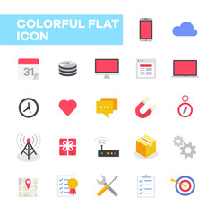 Simple flat minimalist colorful icon set. Smartphone, computer, and technology icon collection graphic resources.