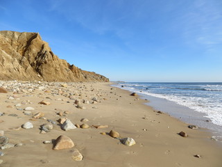 Fototapeta na wymiar Cliffs and Rocks on the Beach at Montauk, Long Island, New York