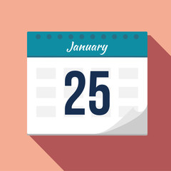 Calendar icon. Calendar Date - January 25. Planning. Time management.