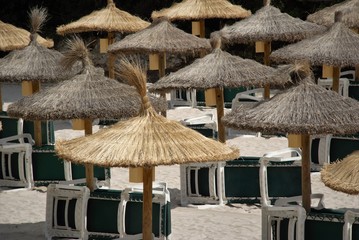parasols made of straw on the beach