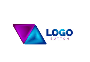Triangle icon geometric logo template. Minimal geometrical design, 3d geometric bold symbol in relief style with color blend steps effect. Vector Illustration For Button, Banner, Background
