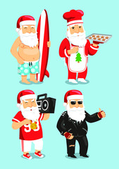 cool santa cartoon set