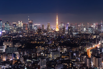 Obraz premium Piękny widok na Tokio w nocy