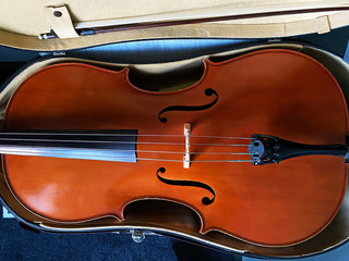 Cello im Koffer bei einem Konzert