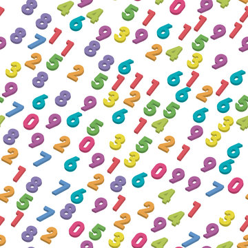 Mosaic of colorful 3D digits. Background of numbers. Vector seamless pattern
