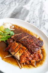 Roasted duck cut on the white dish