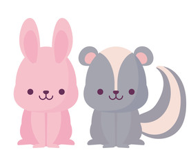 Obraz na płótnie Canvas kawaii rabbit and skunk cartoons vector design