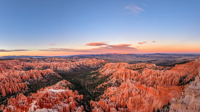 Red Hoodoos at sunset in Bryce Canyon National Park in Utah