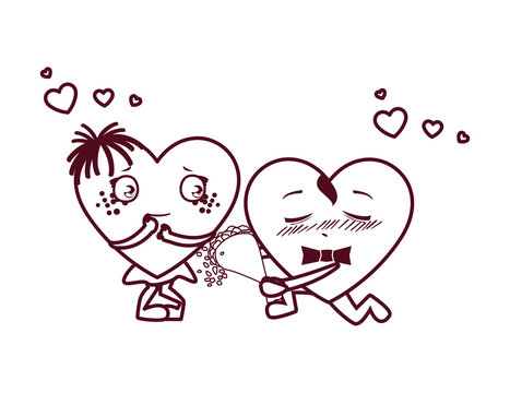 Isolated female and male hearts cartoons couple vector design