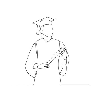continuous line drawing of graduation man wear toga hat vector illustration