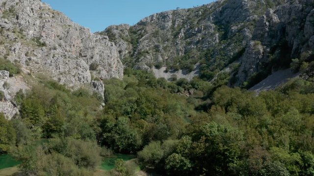 Zrmanja river canyon aerial view over wild Croatia national park wilderness.