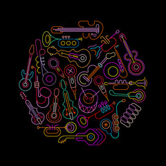 Neon Musical Instruments round design ©  danjazzia