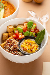 Quinoa bowl with vegetables and tofu