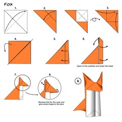 Paperfolding Origami animal fox diagram steps step by step paper art pattern instructions entertainment diy kid crafts
