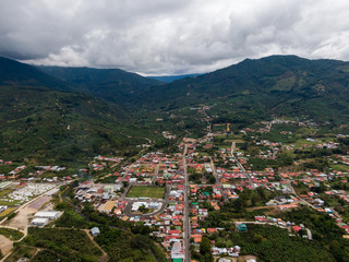 Beautiful aerial view of the beautiful town of Santa Maria de Dota in Costa Rica -town in valley