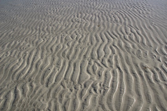 Ripple texture of  white sea coast sand in water in sun light