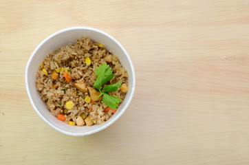 top view of fried rice cup meal