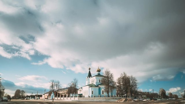 Korma Village, Dobrush District, Belarus. St. John The Korma Convent Church. Famous Orthodox Church. Time Lapse Time-lapse Timelapse