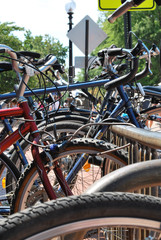 Bicycles in a rack