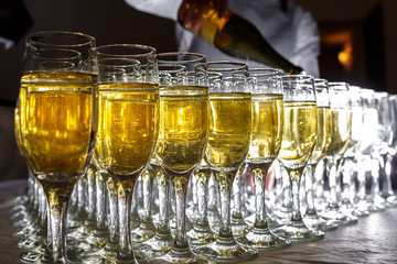 Sparkling wine in glasses on the lumen