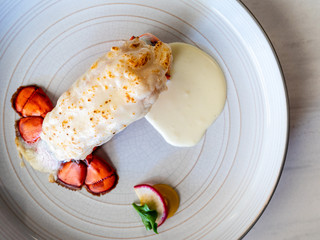 Steam lobster tail with cream sauce