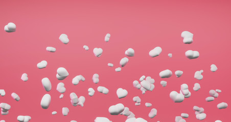 3D rendering of valentine. White  hearts floating on pink background, minimalist mockup. Love symbol. Modern 3d render.