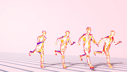 Running jogging  man Art Concept Lowpoly line-art Creative ideas template brochures, flyers, presentations on   Red pastel background - illustration minimal style