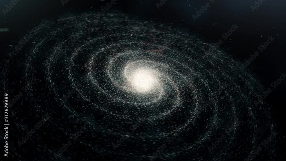 Wall mural abstract animation of spiral galaxy rotation in space with billion of stars on the black background.