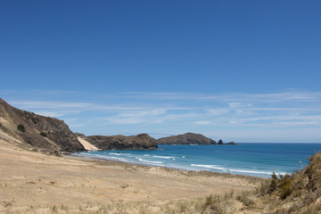 The small bay between Te Werahi Beach and Cape Maria Van Diemen on Reinga in Northland, New Zealand.