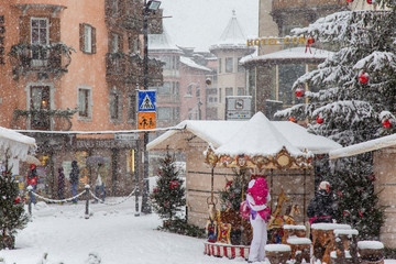 Snowfall in small italian town