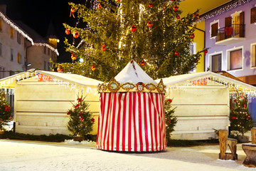 Closed Christmas market at night