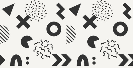 Vector black and white seamless pattern with bold geometric shapes.