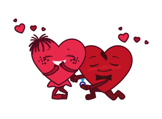 Female and male hearts couple cartoons vector design