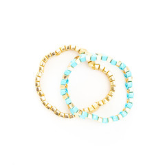 Two beaded bracelets on white background
