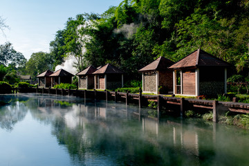 Fototapeta na wymiar Hot Springs at Doi Pha Hom Pok National Park, Fang, Chiang mai, Thailand.