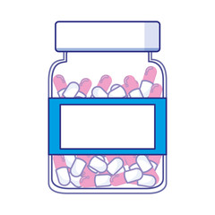 Isolated pills and jar of medical care concept vector design