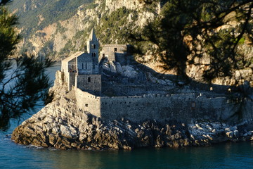 Church of San Pietro in Portovenere near the Cinque Terre. Ancient medieval building on the rocks...