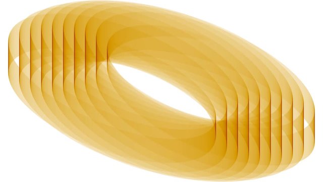 Golden doughnut spiralling along two axes  to create a seamless horizontal loop