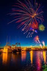 Fireworks over Clarks Harbour lobster boat wharf during Canada Day celebrations on July first.
