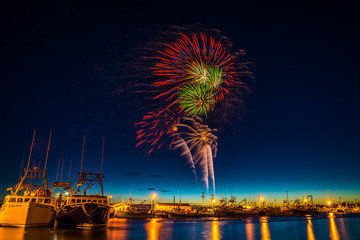 Fireworks over Clarks Harbour lobster boat wharf during Canada Day celebrations on July first.