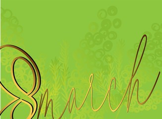8 march invitation card. Gold 8 march in modern style on light background. Brochure design. International women day. Luxury vector pattern. Beautiful spring card.