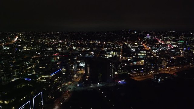 Aerial shot of Vancouver Olympic village in the night