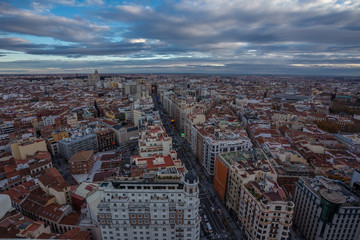 Obraz premium The skyline of Madrid in the afternoon from a terrace in Plaza España. Spain