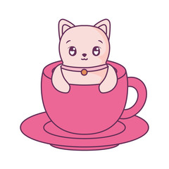 Cute cat cartoon inside coffee mug vector design