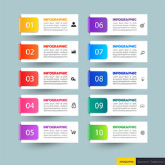 Infographics design template, 3D Business concept with 10 steps or options, can be used for workflow layout, diagram, annual report, web design.Creative banner, label vector.