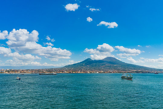 Naples and mount Vesuvius in the background, view from the sea