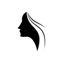 Woman face silhouette in profile. Hair Fashion. Vector icon