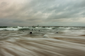 Sea landscape, waters of the Gdansk bay on a windy day. - obrazy, fototapety, plakaty