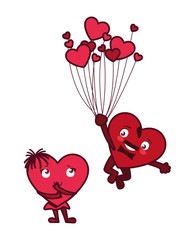 Female and male hearts couple cartoons vector design
