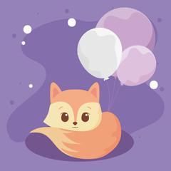 Cute fox cartoon and balloons vector design